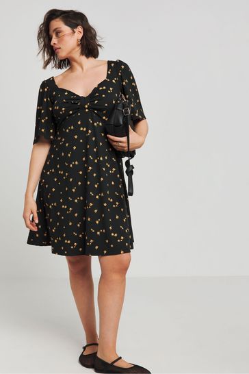Simply Be Black Supersoft Knot Front Skater Dress