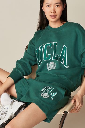 Green License UCLA Collegiate University Graphic Crew Neck Varsity Sweatshirt