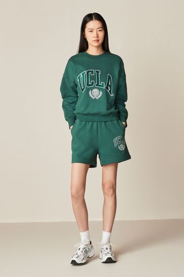 Green License UCLA Collegiate University Graphic Varsity Sweat Shorts