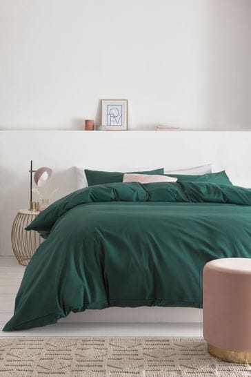 Green Dark Cotton Rich Plain Duvet Cover and Pillowcase Set