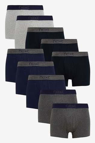 Grey/Navy 10 pack Next A-Front Pure Cotton Boxers