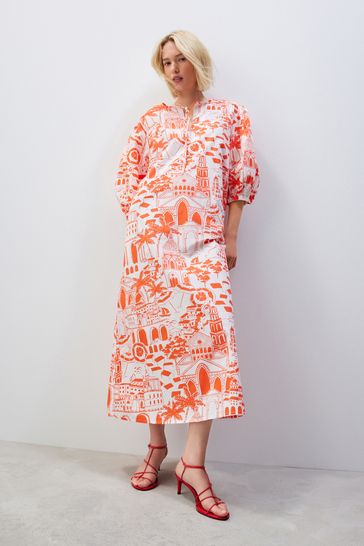 Puff-sleeve cotton poplin maxi dress
