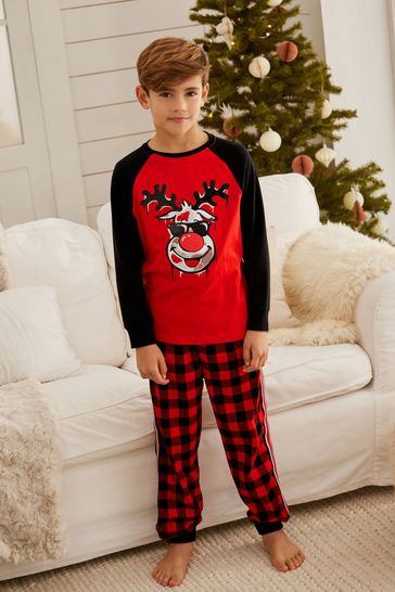Red Reindeer Check Christmas Pyjamas (3-16yrs)