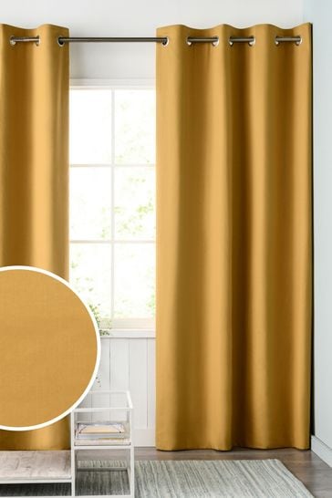 Mustard Yellow Cotton Blackout/Thermal Eyelet Curtains