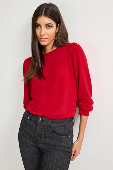 Red Cosy Lightweight Soft Touch Sleeve Detail Crew Neck Jumper