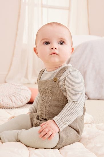 Brown Knitted Baby Romper, Top & Tights 3 Piece Set (0-18mths)