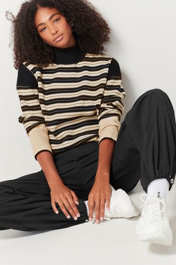 Buy Camel Brown Black Stripe Stand Neck Jumper from Next Estonia