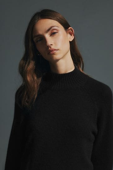 Black Premium Cashmere Stand Neck Jumper