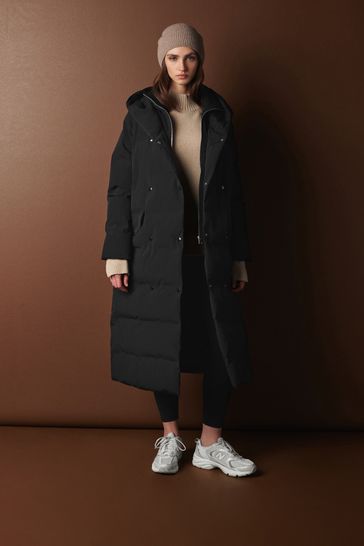 Only longline padded hooded coat in black