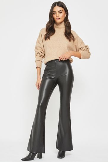 NOISY MAY Black Faux Leather Flared Trousers