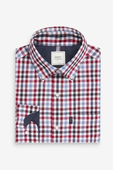 Red/Navy Blue Gingham Easy Iron Button Down Oxford Shirt