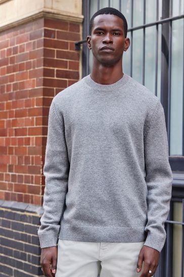 Light Grey Crew Neck Regular Signature Lambswool Jumper