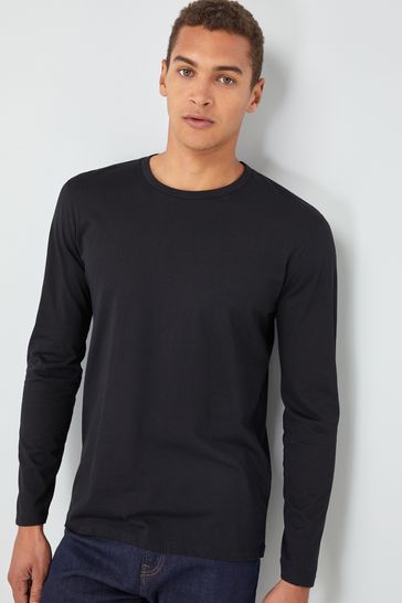 Camiseta de manga larga negra con cuello redondo