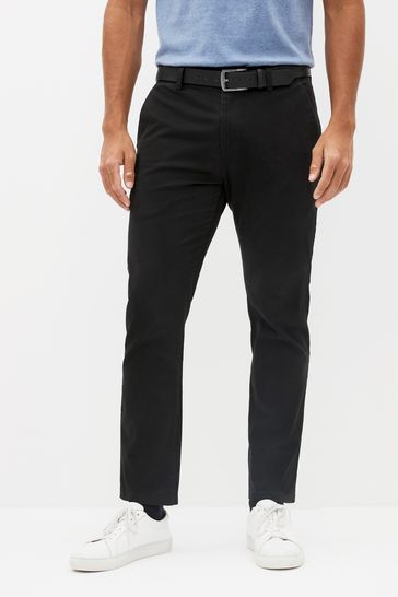 Black Slim Fit Belted Soft Touch Chino Trousers