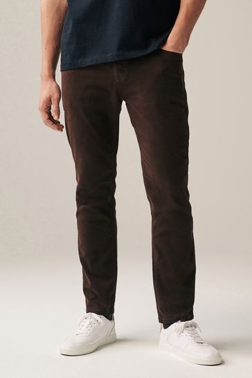 Chocolate Brown Slim Soft Touch 5 Pocket Jean Style Trousers