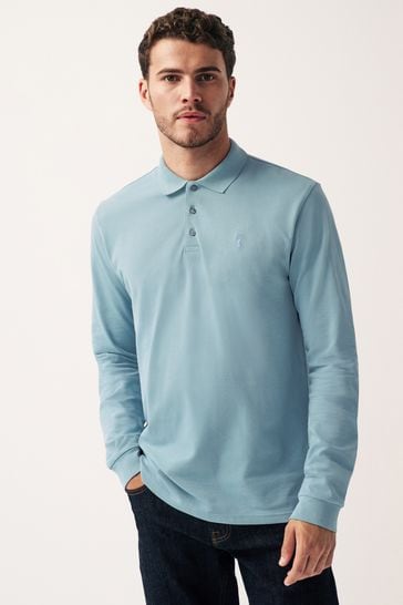 Light Blue Long Sleeve Pique Polo Shirt