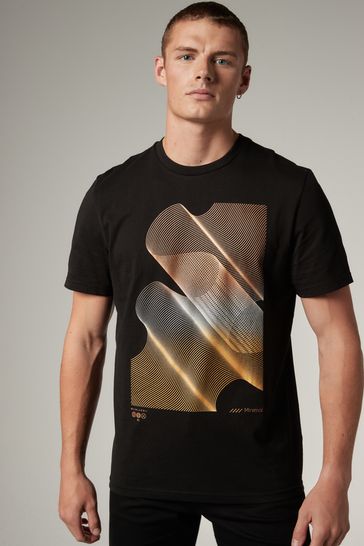 Black/Bronze Lines Print T-Shirts