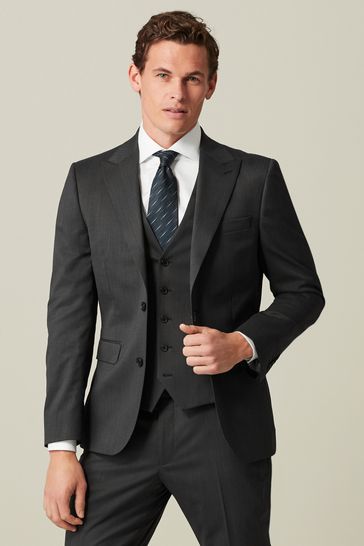 Charcoal Grey Slim Fit Wool Blend Suit Jacket