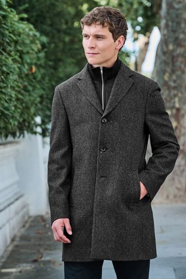 Buy Charcoal Grey Signature Wool Rich Textured Epsom Overcoat from 