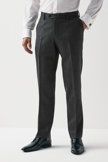 Grey Tailored Wool Blend Herringbone Suit Trousers