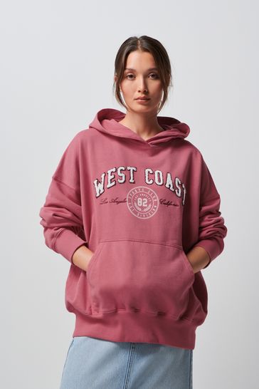 Red West Coast Graphic Washed Oversized Hoodie