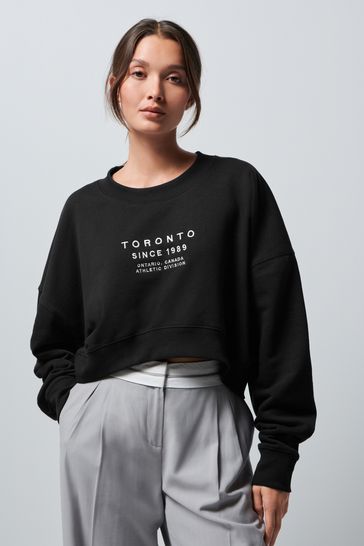 Black Toronto City Graphic Cropped Sweatshirt