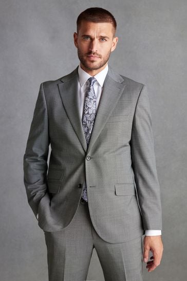 Grey Tailored Fit Signature Wool Textured Suit Jacket