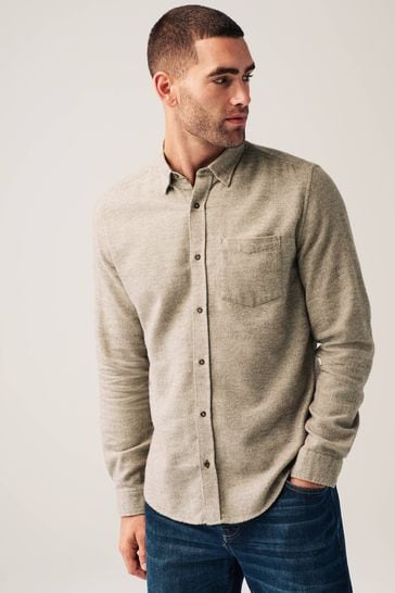 Neutral Brushed Texture 100% Cotton Long Sleeve Shirt