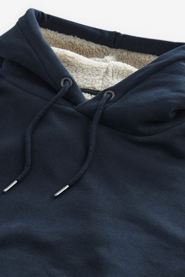 Navy Blue Borg Fleece Lined Hoodie