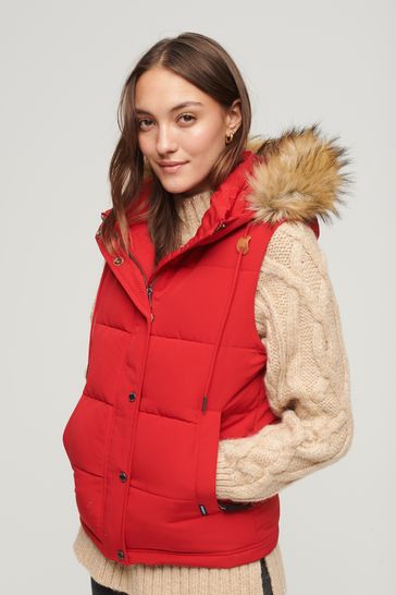 Superdry Red Everest Faux Fur Puffer Gilet