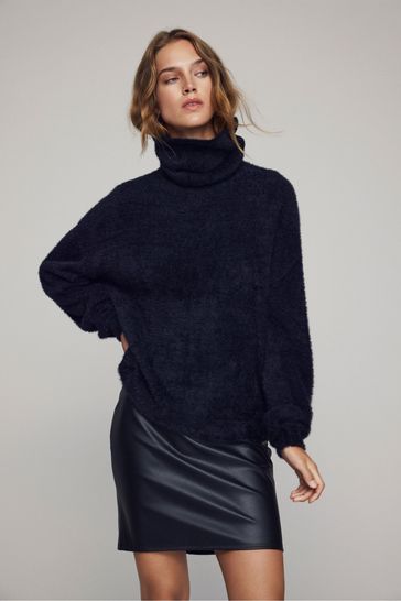 VILA Black Cosy High Neck Fluffy Jumper