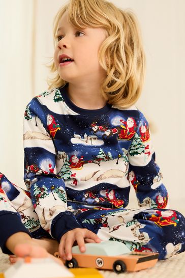 Navy Blue Christmas Printed Long Sleeve Snuggle Fit Pyjamas (9mths-16yrs)