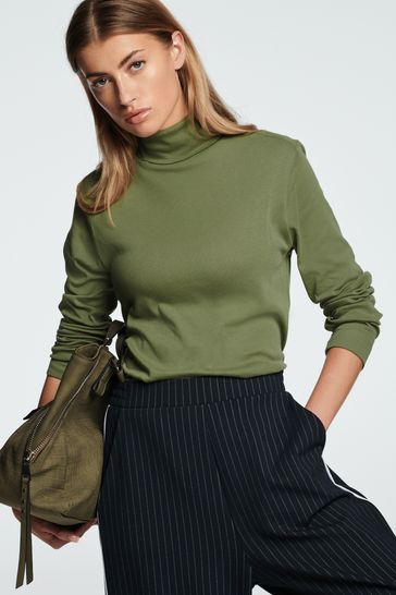 Sage Green Long Sleeve Roll Neck Top