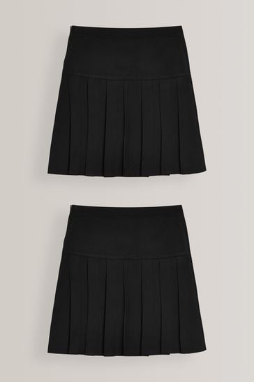 Black Longer Length Regular Waist Pleat Skirts 2 Pack (3-16yrs)