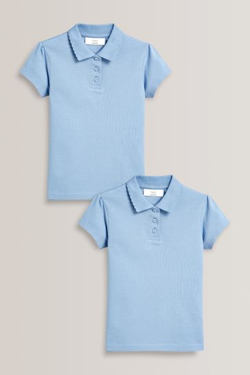 Blue Regular Fit 2 Pack Cotton Short Sleeve Polo Shirts (3-16yrs)