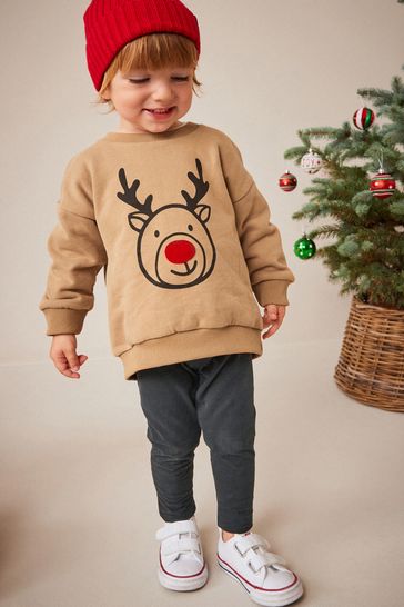 Brown and Charcoal Grey Rudolph Christmas Sweatshirt and Legging Set (3mths-7yrs)