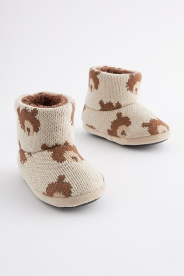 Brown Knitted Bear Warm Lined Slipper Boots