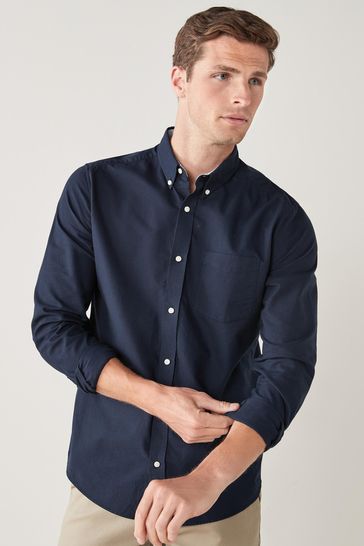 Buy Navy Blue Regular Fit Long Sleeve Oxford Shirt from the Next UK ...