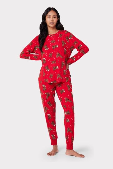 Chelsea Peers Red Recycled Fibre Red Christmas Cockapoo Print Long Pyjama Set