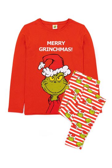 Vanilla Underground Red Grinch The Grinch Unisex Merry Grinchmas Slogan Long Sleeve Long Leg Pyjama Set