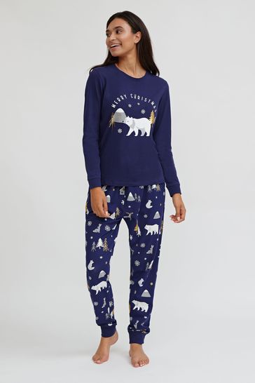 Society 8 Navy Forest Polarbear Matching Family Christmas Forest PJ Set