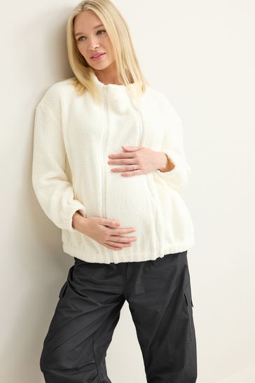 Ecru White Maternity Teddy Borg Jacket With Removable Panel