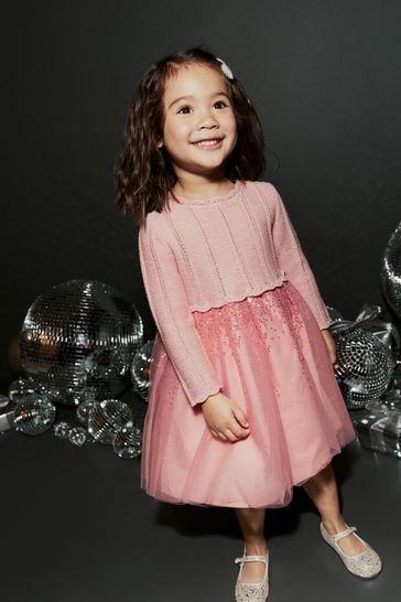 Pink 2-in-1 Jumper & Embroidered Tulle Skirt Dress (3mths-7yrs)
