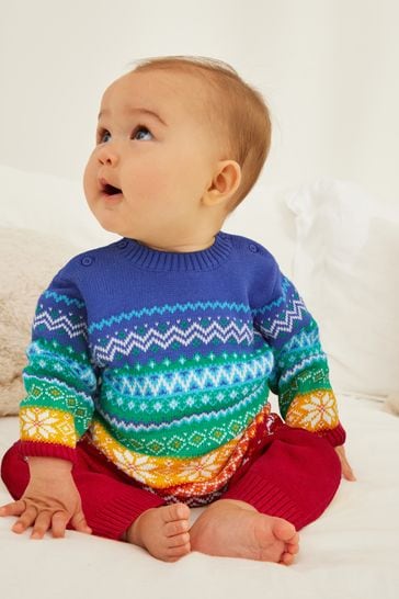 Little Bird by Jools Oliver Multi Baby Colourful Christmas Fairisle Knitted Rompersuit