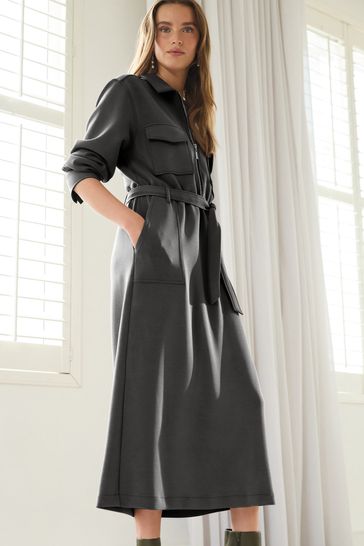 Charcoal Grey Long Sleeve Shirt Dress