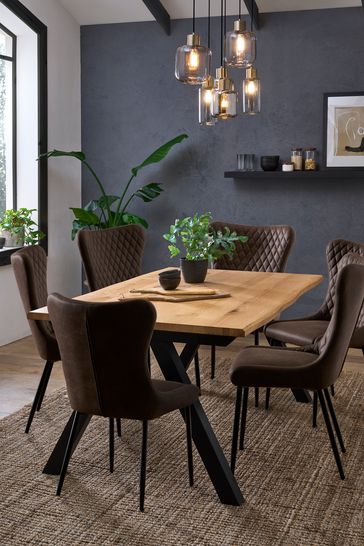 Oak veneer dining table hot sale and 6 chairs