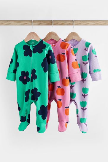 Bright Baby Footed Sleepsuits 3 Pack (0mths-2yrs)