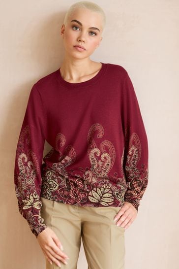 Buy Printed Round Neck Jumper from the Laura Ashley online shop