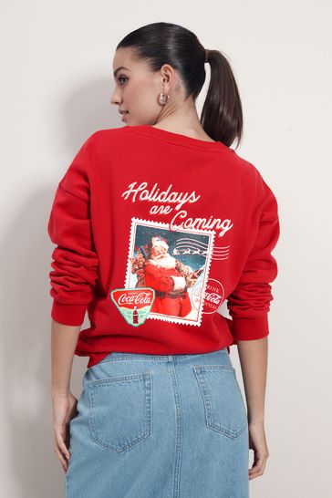 Red License Coca-Cola Christmas Graphic Crew Neck Sweatshirt
