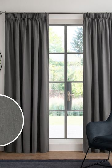 Charcoal Grey Cotton Blackout/Thermal Pencil Pleat Curtains